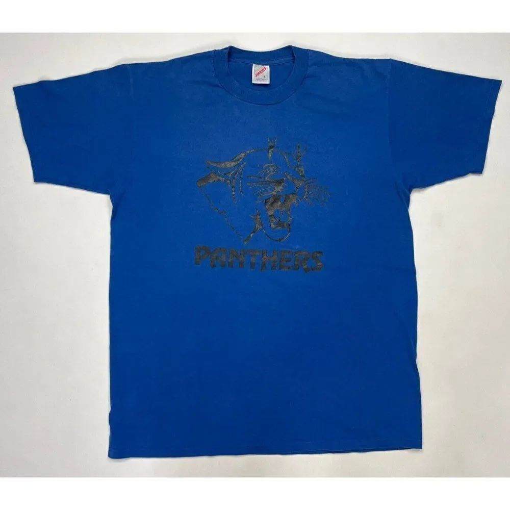 VINTAGE Jerzees Panthers Graphic T-shirt Men Large Blue USA 90s